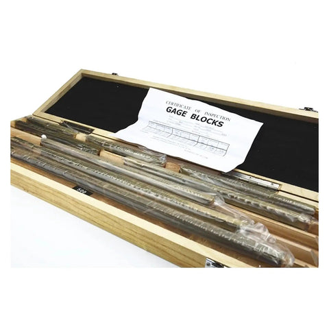 High Performance Metric Gage Blocks Set Crafted From Heavy Duty Stainless Steel Delivering Dead Accurate Calibration For Router Work And Table Saw Setup Features Eight Precision Pieces Spanning 125 MM To 500 MM in wooden case with certificate.