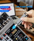 Five Channel USB Bluetooth Audio Mixer With Dope Echo Delay Effects And 48V Phantom Power, USB flash drive interface