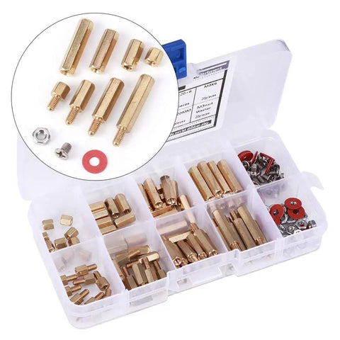 Brass Standoffs And Hardware Kit For Electronics Projects 140Pcs Including Screws Washers Nuts Spacers And Hex Spacer Columns In Multiple Sizes For Circuit Boards Computers And DIY PC Builds in organizer case