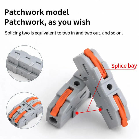 50 Pack Lever Wire Nuts Tool Free Quick Connect Wire Connectors Heavy Duty Splicing Terminal Blocks viewed from multiple angles showing snap-action mechanism.