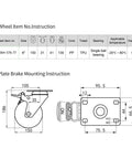 6 Inch Plate Mount Caster With Integrated Brake Ultra Durable Tpu Wheels 130 Kg Load Non Marking Smooth Roller technical diagram and specifications