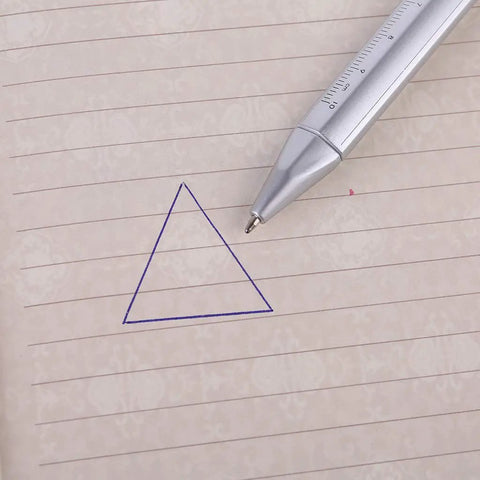 High-Accuracy Digital Calipers Pen 100mm Measuring Tool drawing a triangle on lined paper.