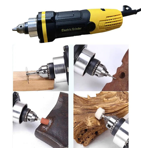 Workhorse 500W Rotary Tool Kit With Six Step Speed Control Up To 31000 RPM Electric Mini Die Grinder and Carving Set using on wood and metal surfaces.