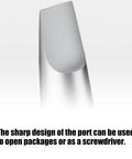 Close-up of sharp metallic edge on All In One Portable Multitool With Package Cutter And Phone Ejector Pin A Handy Everyday Carry Gadget.