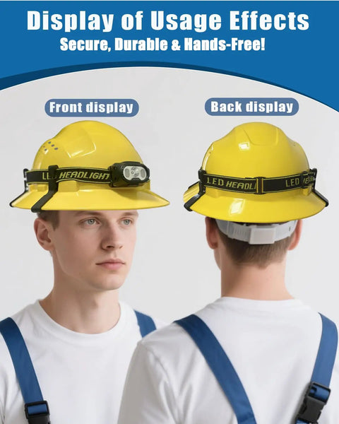 Front and back view of 8 Pack Hard Hat Headlamp Clips For Full Brim Helmets Tool Free Clip On Light Mounts Hands Free Lighting Accessory.