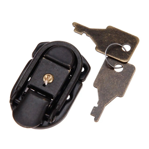 Old School Antique Bronze Key Hasp Lock For Vintage Wooden Boxes And Furniture, 58x34mm Box Lock With Toggle Latch, keys included