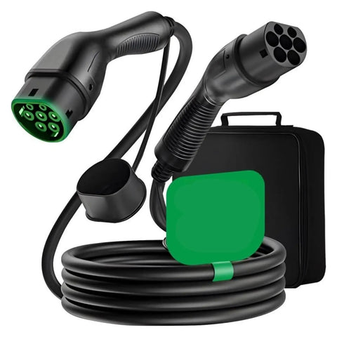Kickstart Your Roll With This Heavy Duty EV Extension Cord Boasting Dual Head Plugs 16A 32A Fast Charge close-up of the plug and cable.