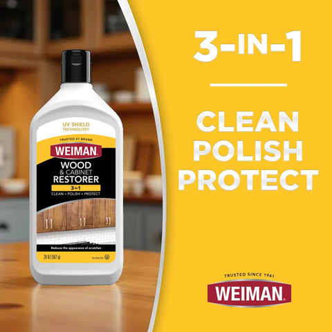 Revive Your Wood Furniture And Kitchen Cabinets With This Deep Cleaning Polish Bundle That Sweeps Away Grime Dust And Scratches While Locking In A Glossy Finish With UV Protection, 20 oz bottle.