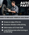Mechanic working on car wheel for CV axle shaft replacement guide