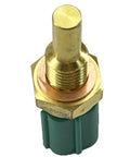 Engine coolant temperature (ECT) sensor with brass threaded stem and green plastic connector, front view