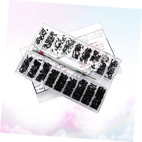 Miniature Screw Set With Flat Head Countersunk Machine Screws In Transparent Storage Case For Diyers And Pros Organized By Size For Quick Access