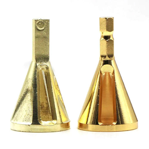 2 chamfering tools of different sizes for deburring, part of the 3Pcs Chamfering Tool Set For Outer Edge Deburring And Trimming Compatible With Electric Drill Chuck Quick Angle Grinding File For Wood Metal Smooth Finish Handy Work.