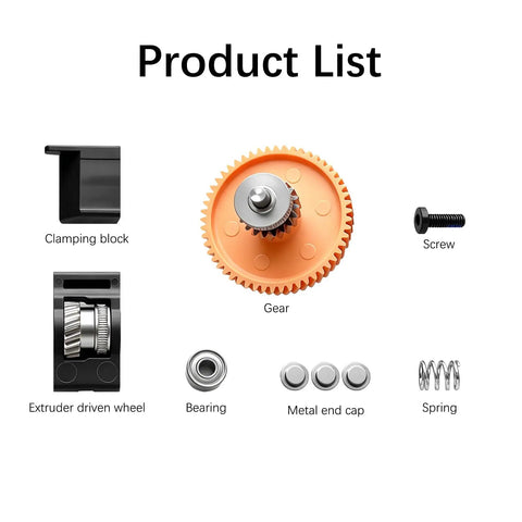 P2S Extruder Gear Assembly Replacement For P2S Stainless Steel Drive Gear Kit components labeled, including gear and bearing.