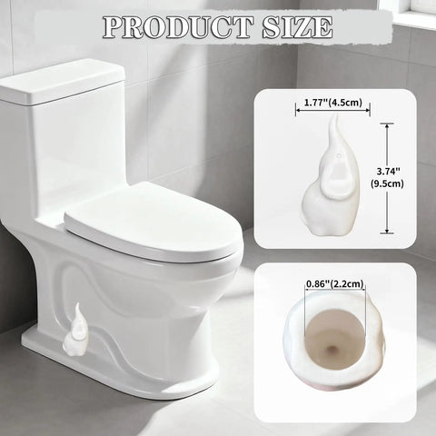 Set Of 2 White Elephant Toilet Bolt Covers Decorative Ceramic Screw Caps shown with dimensions for modern bathroom decor.