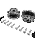 Two Front Wheel Bearing Hub Assemblies Compatible With Volkswagen Golf GTI Passat Jetta Beetle Eos CC R32 Rabbit And Audi A3 TT Quattro Q3 Models From 2005 To 2022 Drop In Front Hub Replacement Kit With Superior Fitment And Longevity Ready To Roll, showing two hub assemblies and bolts