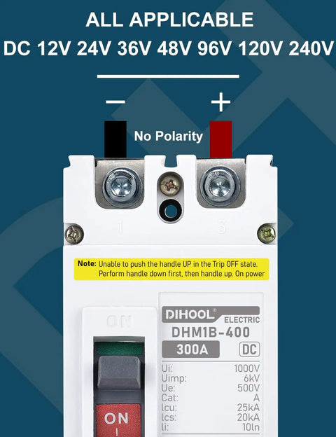 Beefy 300 Amp Battery Disconnect Switch for Power Stations and Solar Systems, DC Circuit Breaker with Thermal Magnetic Trip Protection