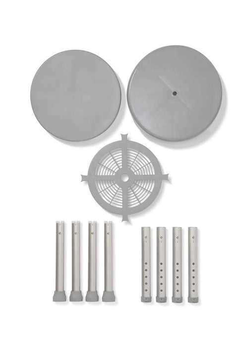Built To Last Durable Aluminum Round Swivel Shower Stool components including seat, base, and adjustable legs