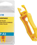 Heavy Duty Bussmann BP FP A3RP Fuse Puller Tool For ATC And AES Blade Fuses in packaging, compact yellow design for easy grip.