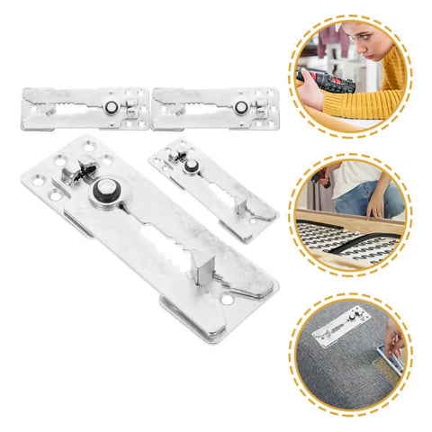 Heavy Duty Sectional Sofa Connectors Four Piece Set For Beefed Up Ultra Stable Couch Assembly Iron Furniture Clips That Will Not Deform Rust Resistant Clamp Hardware For Sofas Offices And Home Living Rooms, shown in use