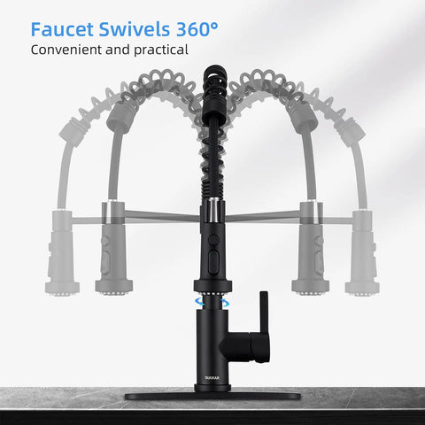 Slick Black Kitchen Faucet With Pull Down Sprayer 22 Inch Extendable Reach Lead Free Modern Commercial Spring Pull Out Sink Faucet For Busy Kitchens Easy To Clean Durable High Arc Design And Smooth Operation