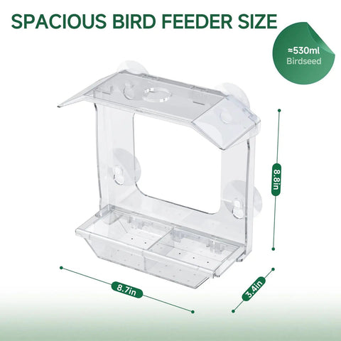 Window Bird Feeder With 4 Ultra Strong Suction Cups, Clear Dual Seed Tray, Easy To Install And Clean, View Wild Birds From Inside