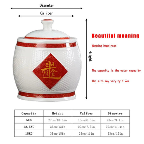 Gotta Love This Hella Spacious Ceramic Rice Crock Hits Different Chinese Style Porcelain Storage Jar, 15kg, with red accents.