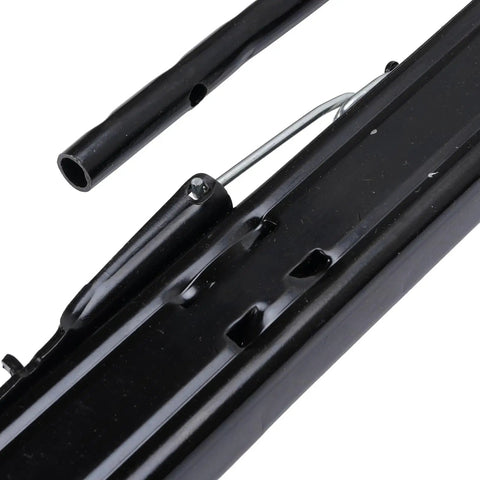 Close-up of Universal Steel Sliders Set With Double Locking Design For Performance Cars And Motorsports, black metal detail