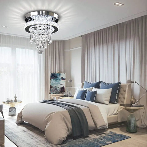 Modern Small Closet Chandelier LED Ceiling Light Fixture In Stainless Steel Flush Mount Energy-Saving Cool White Lighting