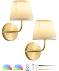 Top Tier Battery Operated Wall Sconces With Wrinkle Free Fabric Shade And Handy Remote Control For Chill Ambient Bedroom Lighting Modern Room Upgrade Set, featuring gold finish and fabric shades.