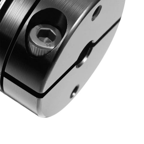 Close-up of uxcell 6mmx8mm clamp-tight motor shaft coupling with hex set-screw.