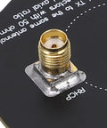 Connector detail of Beefy High Gain 5.8GHz Triple Feed Patch Antenna for FPV Drones 9.4dBi, on black PCB