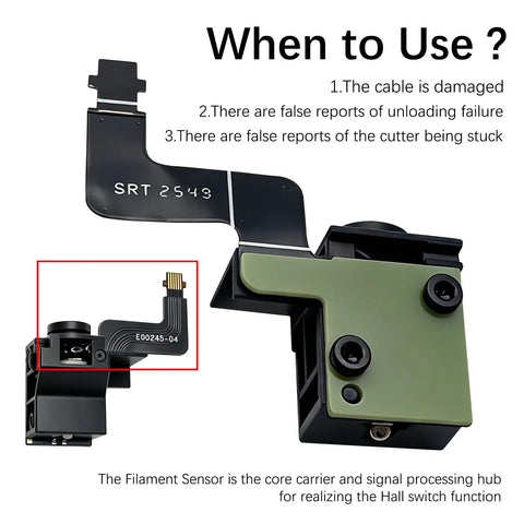 P2S Extruder Filament Sensor With Hall Switch Technology For Accurate Filament Runout Detection And Cutter Position Monitoring To Prevent Print Failures And Keep Prints Consistent On P2S Systems, black plastic sensor module