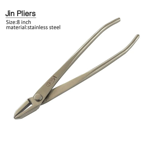 Jin pliers from a Six Piece Bonsai Tool Set With Knob Cutter Trunk Splitter Concave Cutter Wire Cutter Jin Pliers And Bonsai Scissors