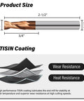 Diagram of Beefy One-Quarter Inch Carbide Square End Mill With 2 Flutes, Micro Grain Cutter, TiSiN Coating, dimensions and coating details