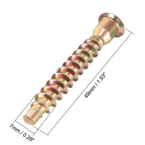 Heavy Duty Furniture Confirmat Screws 20 Pack 7X49mm Bronze Tone Flat Head Hex Socket side view with measurements