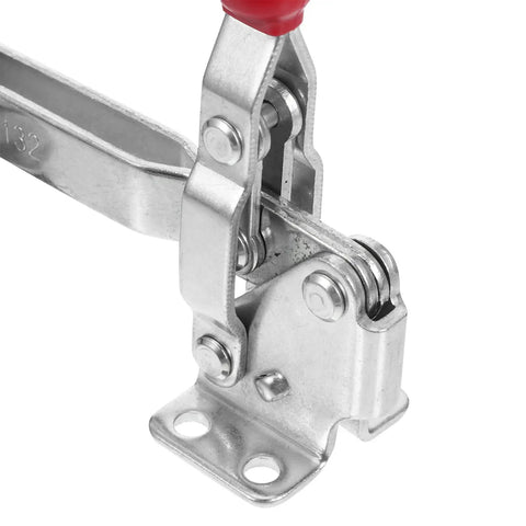 Close-up of Heavy Duty Vertical Toggle Clamps Quick Release Metal Hold Down Vise, showcasing the efficient snap lock setup.