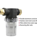 Close-up of Garden Hose Inlet Filter Kit for Three Quarter Inch High Pressure Washers with mesh screen in durable plastic