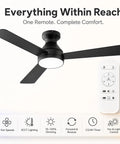 Slick Low Profile Ceiling Fan With Built In Led Light And Handy Remote Featuring Forty Two Inch Blades and remote control.
