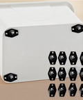 Omnidirectional Ball Transfer Caster Wheels for kitchen appliances shown on box with 12-pack, featuring mounting holes and 360-degree rollers.