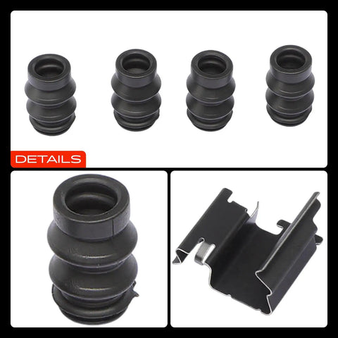 A-Premium Front Disc Brake Hardware Kit Fits Mercedes Benz W204 Series Glk250 And Glk350 Models Years 2010 Through 2015 With Reference H5849Q For Super Smooth Stop And Reliable Auto Performance Today. Black rubber dust boots and metal spring clip set