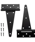 Badass 10 Inch Heavy Duty Gate Hinges 2 Pack Wrought Iron T Straps for barn doors, black steel with screws included.