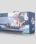 Box of Heng Long 2.4G RC Fire Fighting Boat With Water Spray Cannon Realistic Remote Control Ship Model, dimensions 64x24x33cm