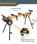 Portable Miter Saw Stand With Quick Release Mounting Brackets 330 Lb Load Capacity 8 In Wheels Three Prong Outlets Orange