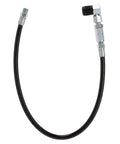Front view of Slippery Pete 90-degree grease gun coupler with 18-inch hose and swivel head