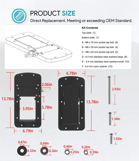 Diagram of Xi Series Quick Release Mounting Bracket Kit Replacement for Xi3 Xi5 Trolling Motors with measurements