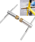 Bike Bottom Bracket Thread Tapping Tool With Aluminum Alloy Thread Repair Kit and Replaceable Dies shown with tool in use on bike frame.