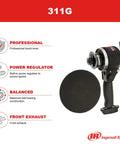 Edge 6 Inch Dual Action Air Sander With Variable Speed And Built In Regulator For Auto Body Metal And Wood Prep Pro Level Power Beast Mode Performance At 10000 RPM One Quarter Inch NPT 4 CFM At Load Black Finish, featuring professional touch lever and balanced ball bearing.