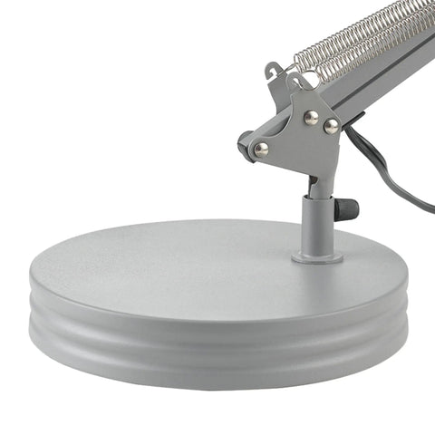 Close-up of matte gray base and clamp arm of Black Accent Desk Lamp With Clamp Arm And Interchangeable Base, Architect Style Task Light.