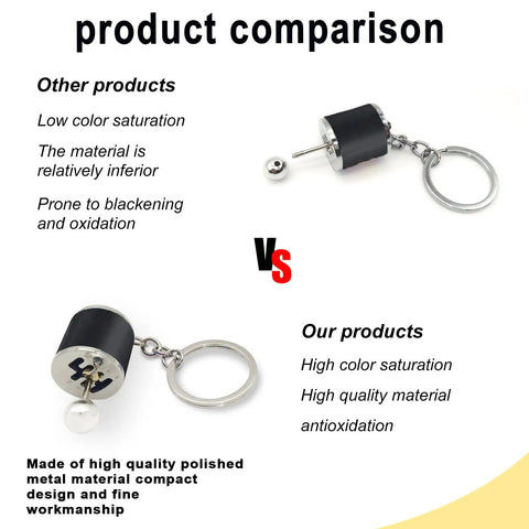 Dope 6 Speed Manual Shift Gear Keychain Solid Polished Metal Mini Transmission Knob Key Ring For Daily Cruises Cars Trucks And Hot Rods Black Style comparison showing features and quality differences.