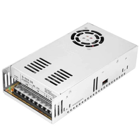 Beefed Up 36V 350W Industrial AC Power Supply For Security Monitoring And PLC Control Systems, Rugged Transformer Type, Compact High Efficiency Unit For Transportation Facilities And Industrial Applications, silver metal housing